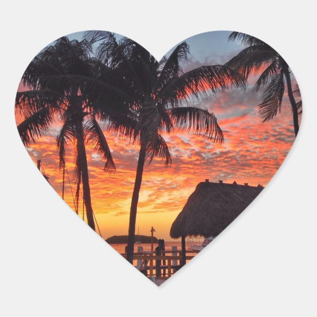 Florida Keys tropical sunset Heart Sticker (Front)