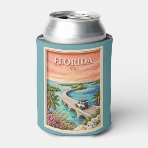 Florida Keys USA Travel Vintage Tropical Road Trip Can Cooler
