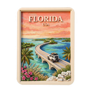 Florida Keys USA Travel Vintage Tropical Road Trip Magnet