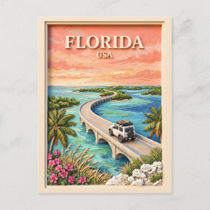 Florida Keys USA Travel Vintage Tropical Road Trip Postcard