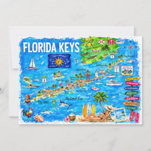 Florida Keys Watercolor Travel Map Postcard