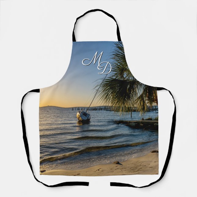Florida Leaning Palm Tree Sunset Apron (Front)