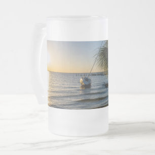 Florida Leaning Palm Tree Sunset Frosted Beer Mug