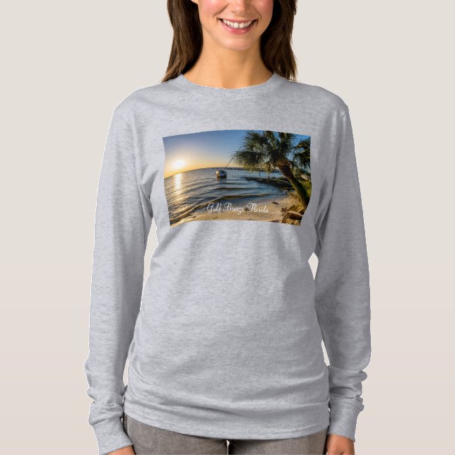 Florida Leaning Palm Tree Sunset Long Sleeve Shirt (Front)