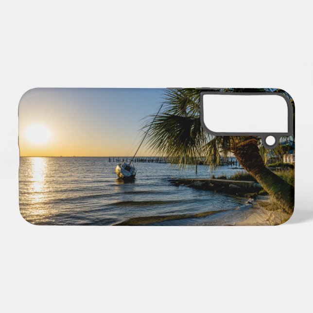 Florida Leaning Palm Tree Sunset Samsung Case (Back Horizontal)