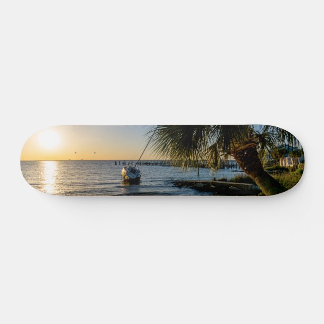 Florida Leaning Palm Tree Sunset Skateboard (Horz)