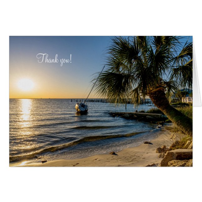 Florida Leaning Palm Tree Sunset Thank You Card (Front Horizontal)