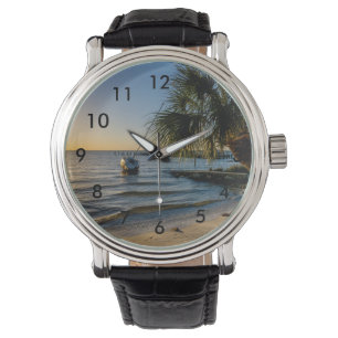 Florida Leaning Palm Tree Sunset Wrist Watch