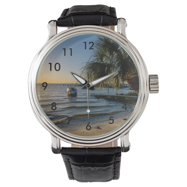 Florida Leaning Palm Tree Sunset Wrist Watch (Front)