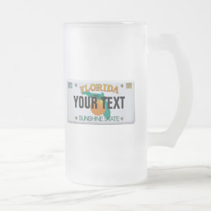 Florida License Plate (customisable) Frosted Glass Beer Mug
