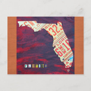 Florida License Plate Map Postcard