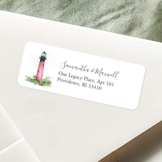 Florida Lighthouse Wedding Return Address Labels (Lighthouse return address labels watercolor art by Victoria Grigaliunas of Do Tell A Belle)