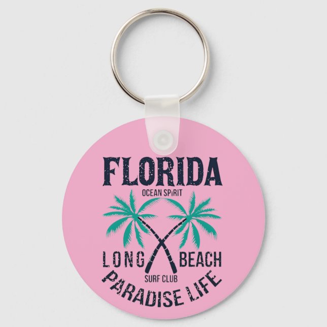 Florida Long Beach Paradise Life Surf Club Key Ring (Front)