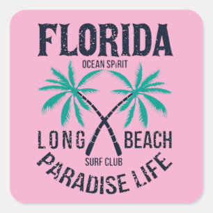 Florida Long Beach Paradise Life Surf Club Square Sticker