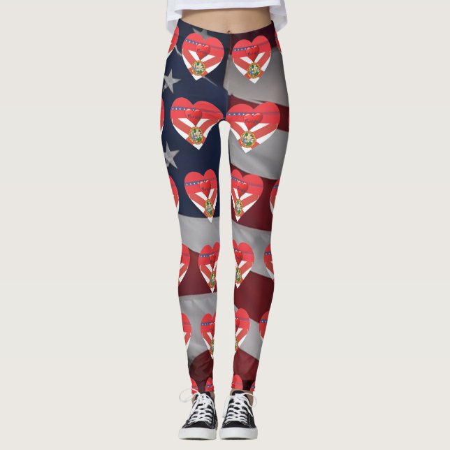 Florida Love Patriotic Flag Fun Leggings (Front)