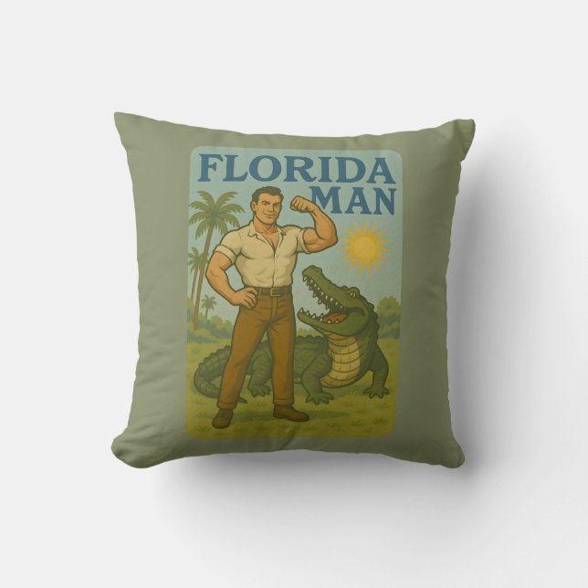 Florida Man Alligator Friend Funny Retro Coastal Cushion (Front)