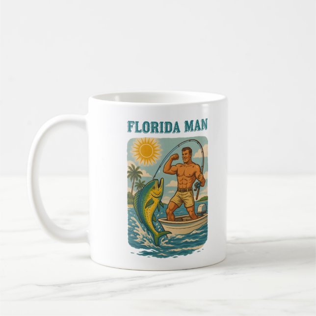 Florida Man -Coastal Fishing Boat- Retro Fisherman Coffee Mug (Left)
