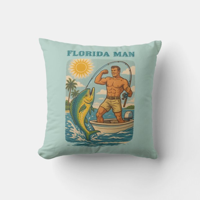 Florida Man -Coastal Fishing Boat- Retro Fisherman Cushion (Front)