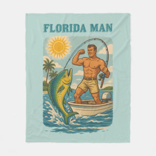 Florida Man -Coastal Fishing Boat- Retro Fisherman Fleece Blanket