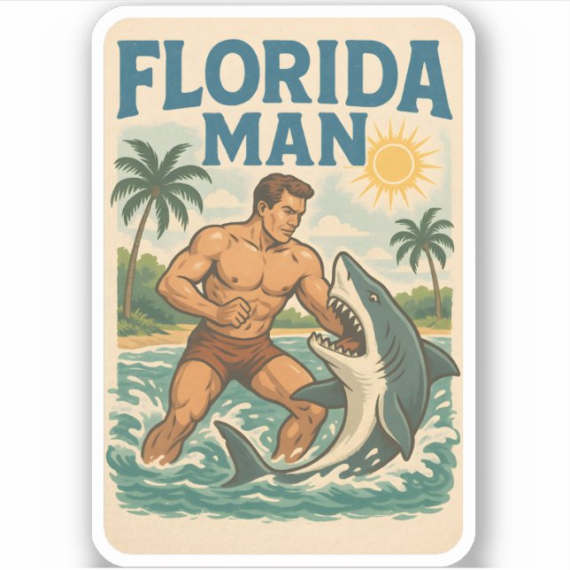 Florida Man Coastal Shark Wrestler - Retro Beach (Front)