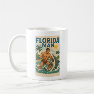 Florida Man Coastal Shark Wrestler - Retro Beach Coffee Mug
