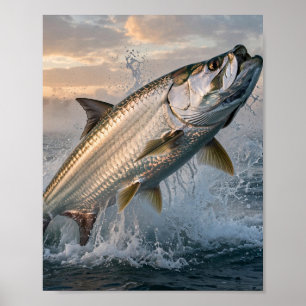 Florida Man Mighty Tarpon Breaching Sunrise Art Poster