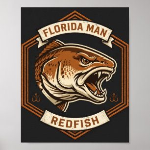 Florida Man Redfish Copper Badge Fishing Poster