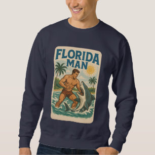 Florida Man Shark Wrestling   Retro Graphic Beach Sweatshirt