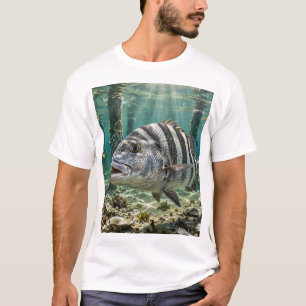 Florida Man Sheepshead Dock Pilings Fishing Art T-Shirt