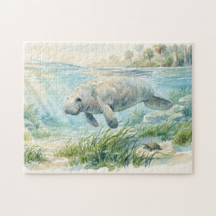 Florida Manatee Watercolor Jigsaw Puzzle