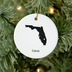 Florida Map - Black and White Modern Florida Map Ceramic Tree Decoration