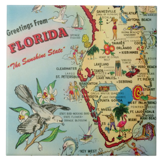 Florida Map Ceramic Tile (Front)