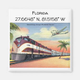 Florida Map Coordinates Vintage Style Magnet