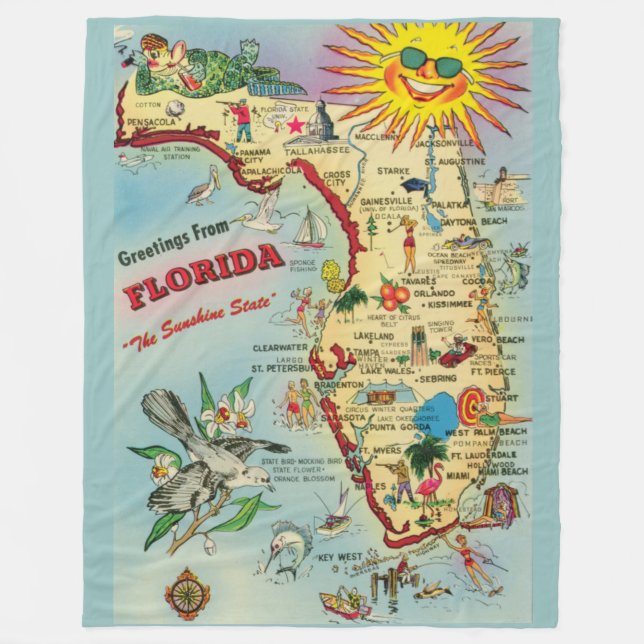 Florida Map Fleece Blanket (Front)