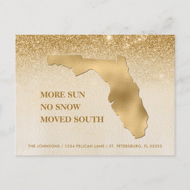 Florida Map Gold Glitter Ombre New Home Announcement Postcard (Front)