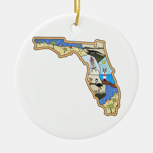 Florida Map Jacksonville Miami Tampa Key West Ceramic Tree Decoration (Front)