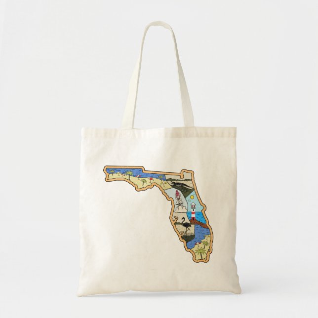 Florida Map Jacksonville Miami Tampa Key West Tote Bag (Front)