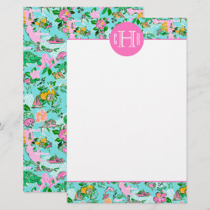Florida Map Preppy Palm Beach Pattern Monogrammed Stationery