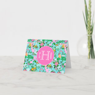 Florida Map Preppy Palm Beach Pattern Monogrammed Thank You Card