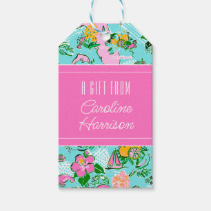 Florida Map Preppy Palm Beach Pattern Print Gift Tags