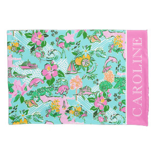 Florida Map Preppy Palm Beach Pattern Print Pillowcase