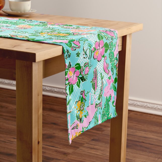 Florida Map Preppy Palm Beach Pattern Print Short Table Runner (In Situ)