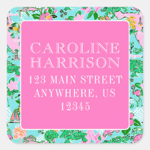 Florida Map Preppy Palm Beach Pattern Print Square Sticker