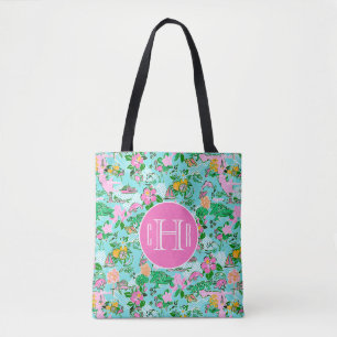 Florida Map Preppy Palm Beach Pattern Print Tote Bag