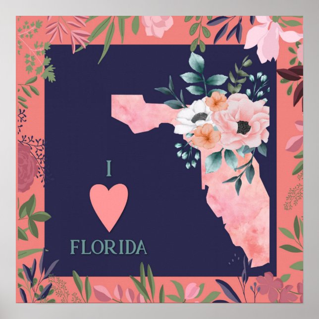 Florida Map Vintage Retro Poster (Front)