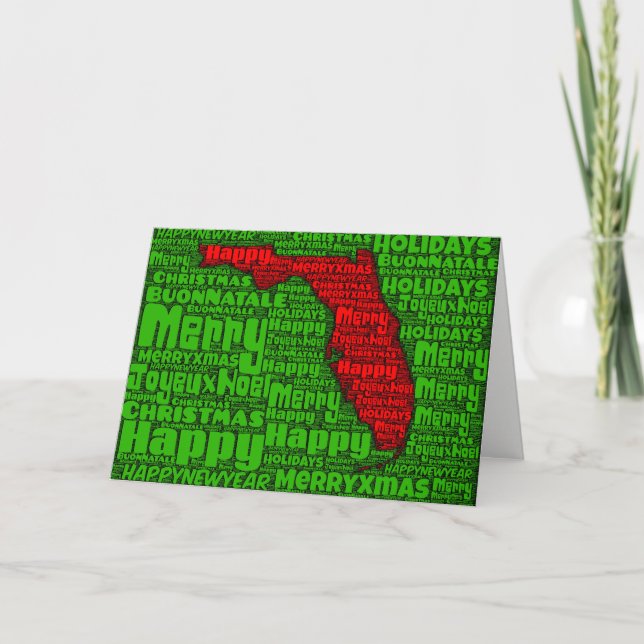 Florida Map Word Art Christmas Card Holiday Card (Front)