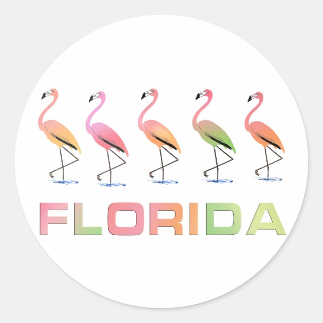 FLORIDA - Marching Tropical Flamingos Classic Round Sticker (Front)