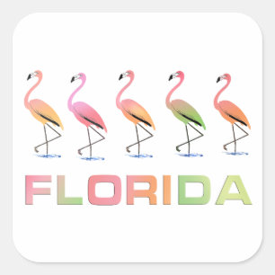 FLORIDA - Marching Tropical Flamingos Square Sticker