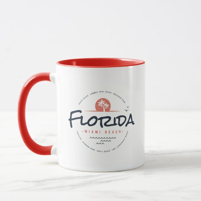 Florida Miami Beach Retro Sunset Palm Tropical Des Mug (Left)