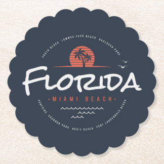 Florida Miami Beach Retro Sunset Palm Tropical  Paper Coaster